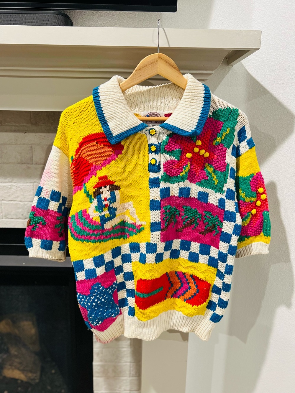 Vintage 90s Tropical Beach Novelty Knit Polo Sweater